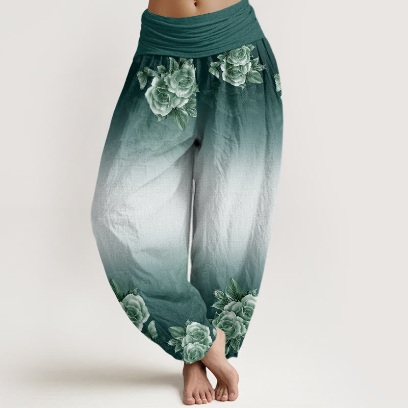 Pantalones harén de cintura elástica para mujer con estampado de hojas y Buddha Stones - Verde bosque - US22，UK/AU26，EU54 (6XL) - image 1