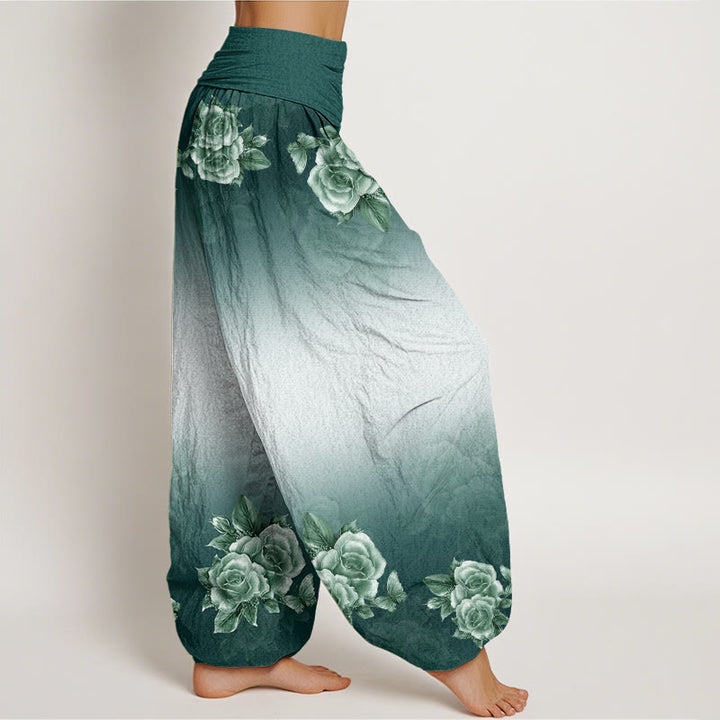 Pantalones harén de cintura elástica para mujer con estampado de hojas y Buddha Stones - image 2