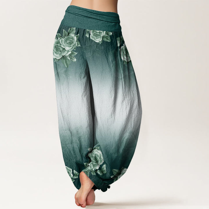 Pantalones harén de cintura elástica para mujer con estampado de hojas y Buddha Stones - image 3