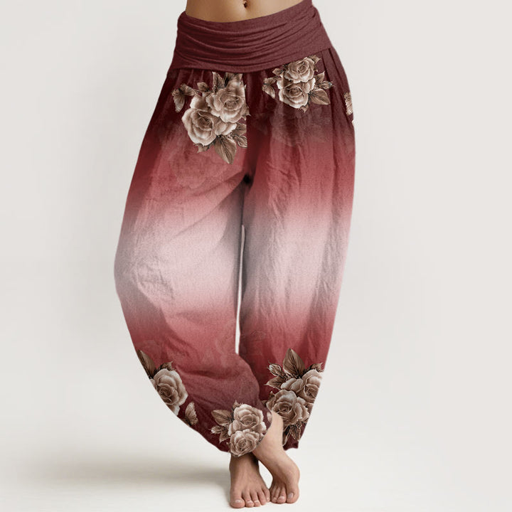 Pantalones harén de cintura elástica para mujer con estampado de hojas y Buddha Stones - Ladrillo refractario - US22，UK/AU26，EU54 (6XL) - image 8