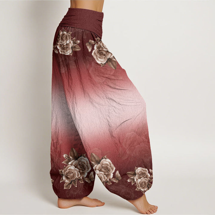 Pantalones harén de cintura elástica para mujer con estampado de hojas y Buddha Stones - image 9
