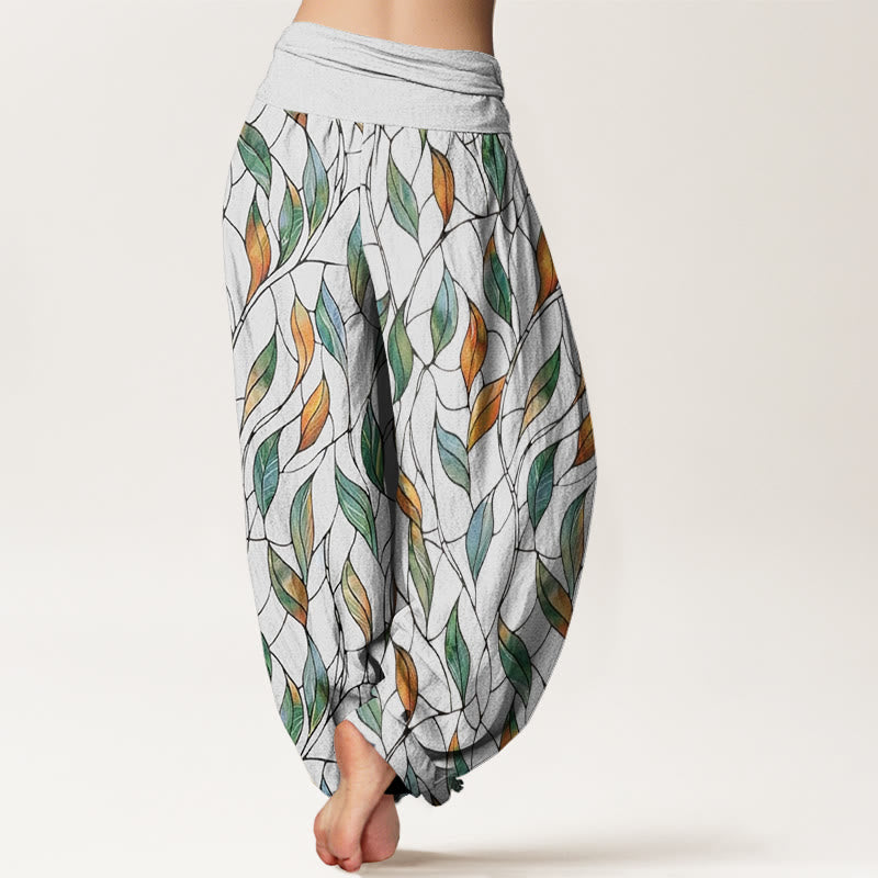 Pantalones harén con cintura elástica para mujer, informales, con delicados estampados de hojas coloridas y piedras de Buddha Stones - image 3