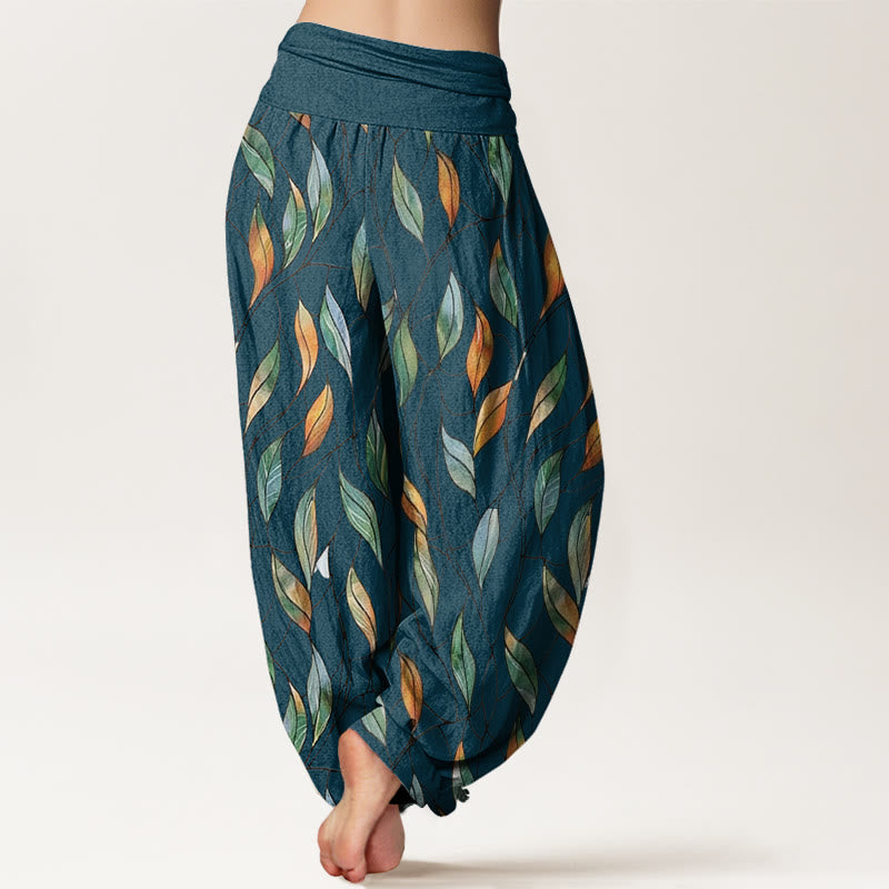 Pantalones harén con cintura elástica para mujer, informales, con delicados estampados de hojas coloridas y piedras de Buddha Stones - image 6