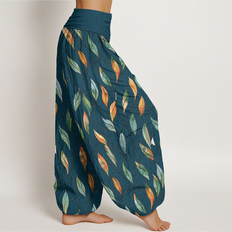 Pantalones harén con cintura elástica para mujer, informales, con delicados estampados de hojas coloridas y piedras de Buddha Stones - image 7