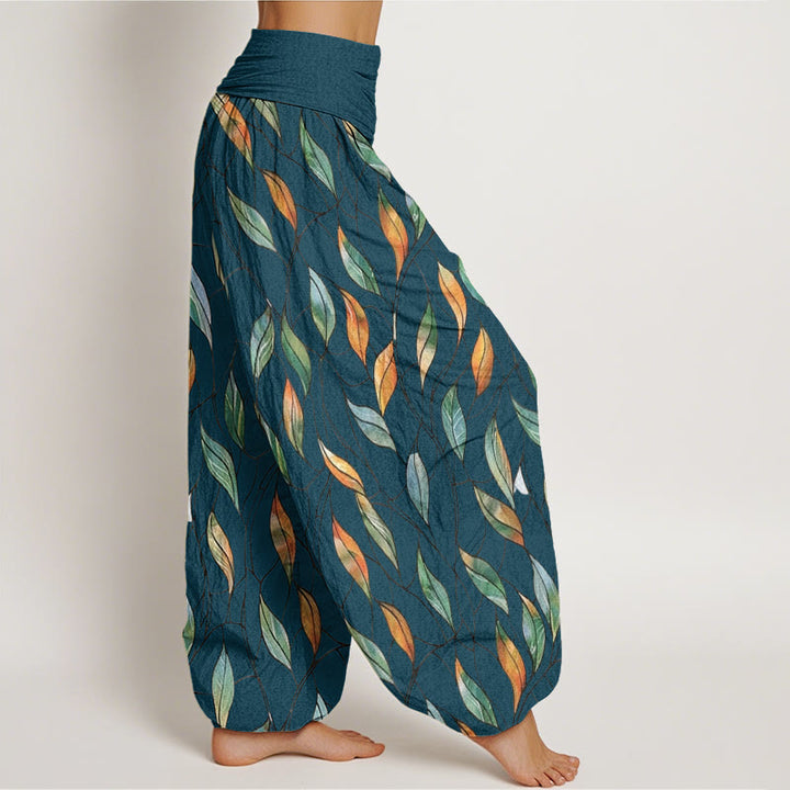 Pantalones harén con cintura elástica para mujer, informales, con delicados estampados de hojas coloridas y piedras de Buddha Stones - image 7