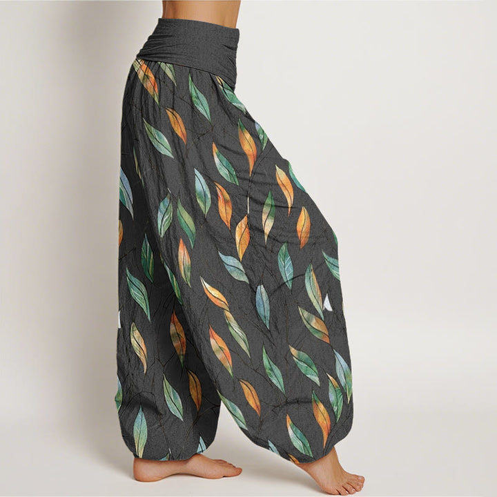Pantalones harén con cintura elástica para mujer, informales, con delicados estampados de hojas coloridas y piedras de Buddha Stones - image 9