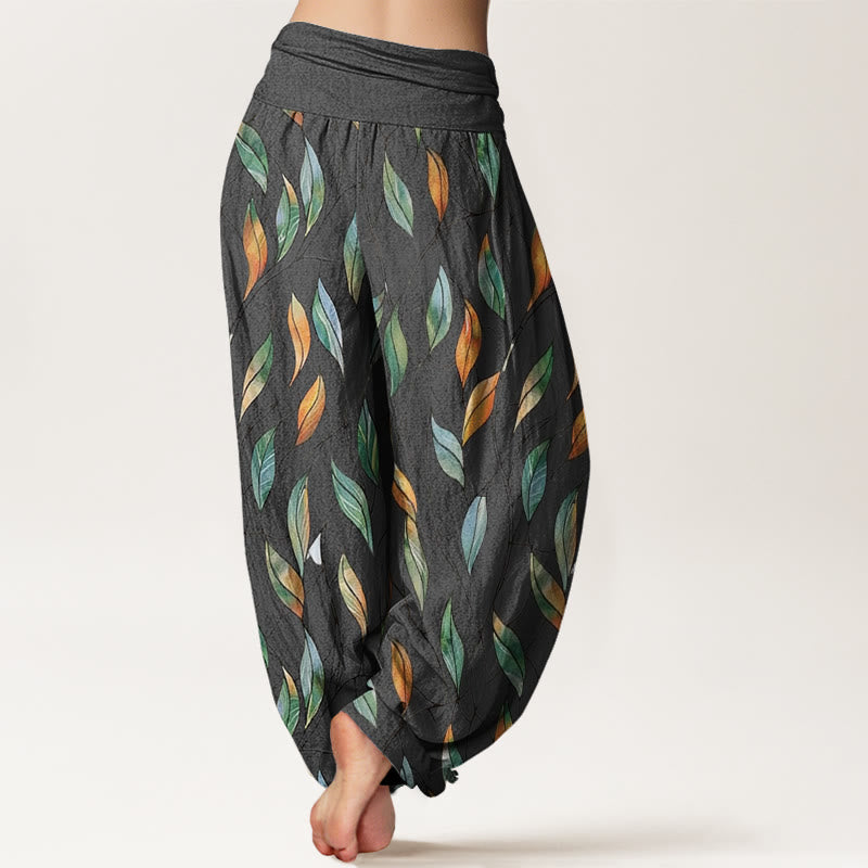 Pantalones harén con cintura elástica para mujer, informales, con delicados estampados de hojas coloridas y piedras de Buddha Stones - image 10