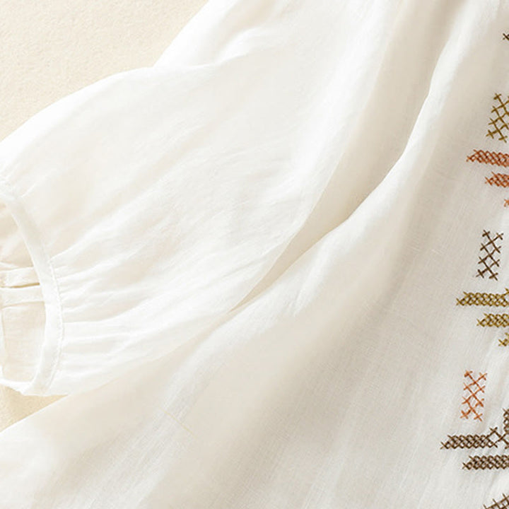 Camisa de manga tres cuartos para mujer con estampado de hojas y bordado artístico informal de Buddha Stones. - image 17