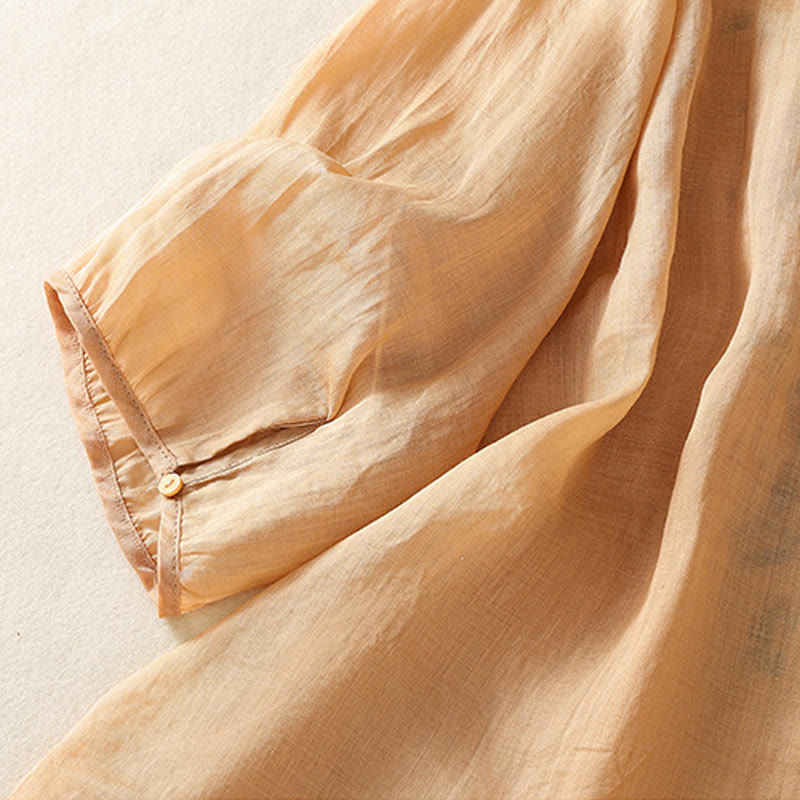 Camisa de manga tres cuartos para mujer con estampado de hojas y bordado artístico informal de Buddha Stones. - image 4