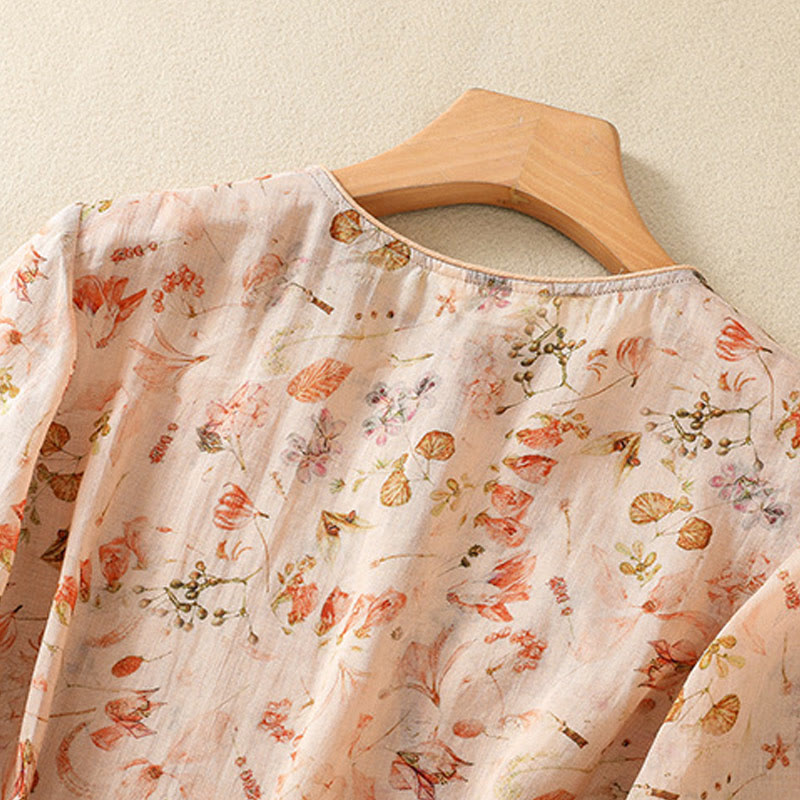 Camisa de manga larga de algodón y lino para mujer, con estampado informal de verano y botones de rana, con Buddha Stones