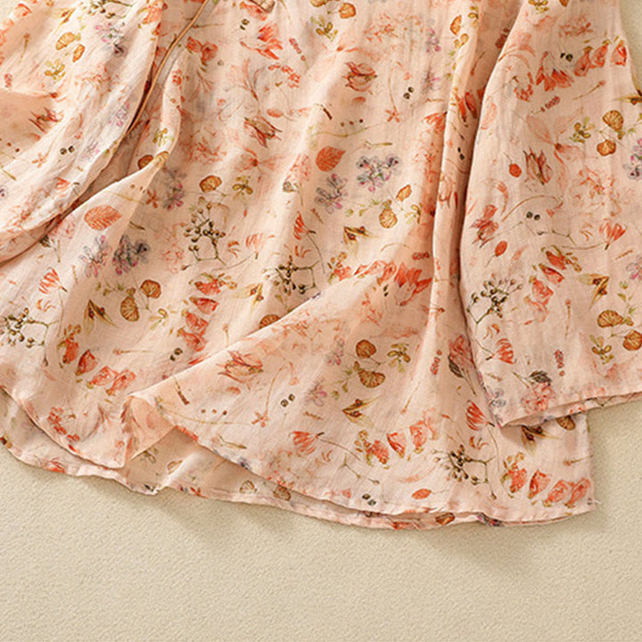 Camisa de manga larga de algodón y lino para mujer, con estampado informal de verano y botones de rana, con Buddha Stones