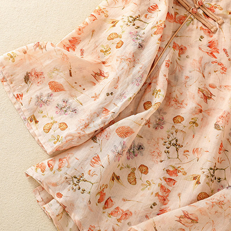 Camisa de manga larga de algodón y lino para mujer, con estampado informal de verano y botones de rana, con Buddha Stones