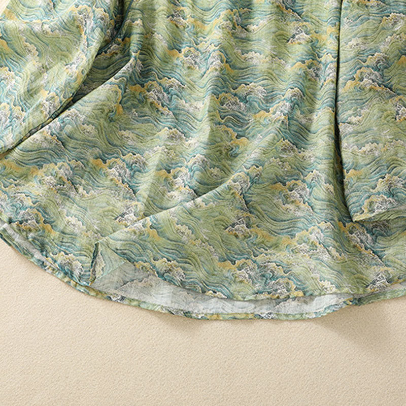 Camisa de manga larga de algodón y lino para mujer, con estampado informal de verano y botones de rana, con Buddha Stones