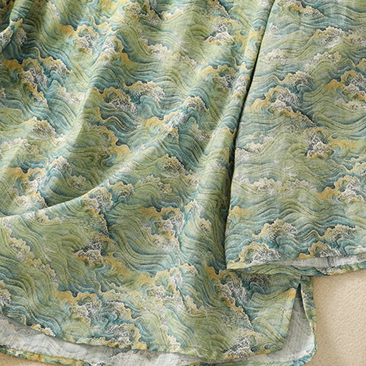 Camisa de manga larga de algodón y lino para mujer, con estampado informal de verano y botones de rana, con Buddha Stones