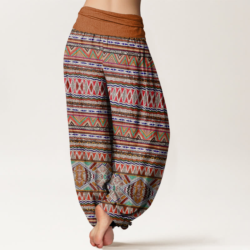 Pantalones harén con cintura elástica para mujer, estilo tribal informal con estampado geométrico y Buddha Stones - image 2