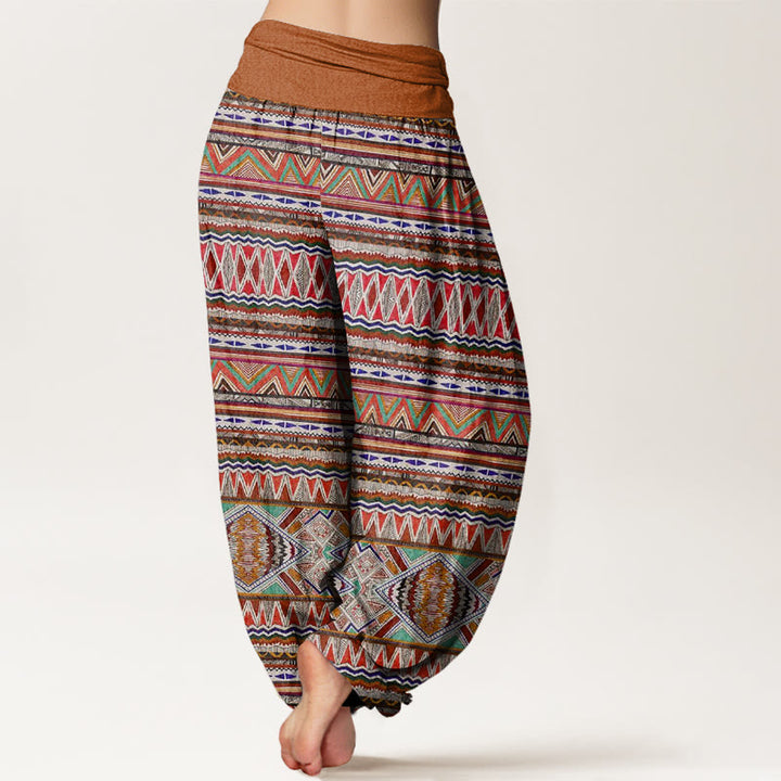 Pantalones harén con cintura elástica para mujer, estilo tribal informal con estampado geométrico y Buddha Stones - image 2