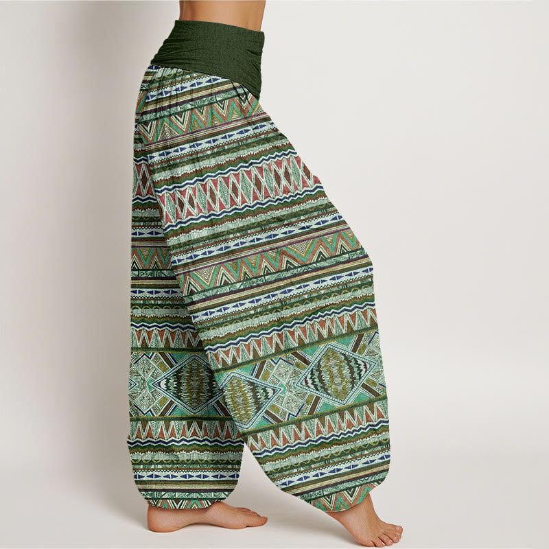 Pantalones harén con cintura elástica para mujer, estilo tribal informal con estampado geométrico y Buddha Stones - image 6
