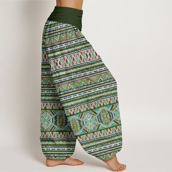 Pantalones harén con cintura elástica para mujer, estilo tribal informal con estampado geométrico y Buddha Stones - image 6