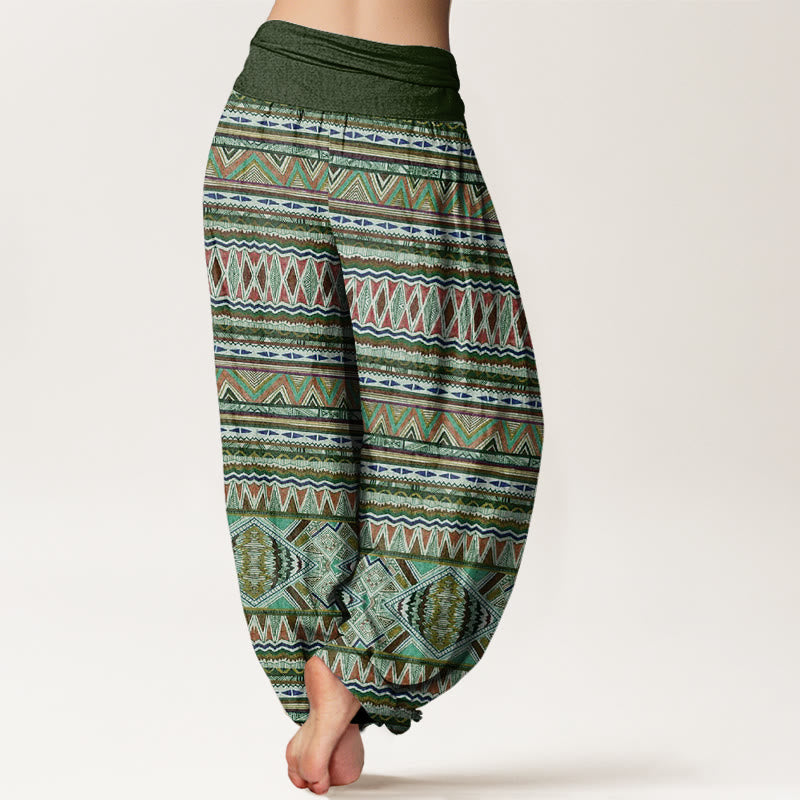 Pantalones harén con cintura elástica para mujer, estilo tribal informal con estampado geométrico y Buddha Stones - image 7