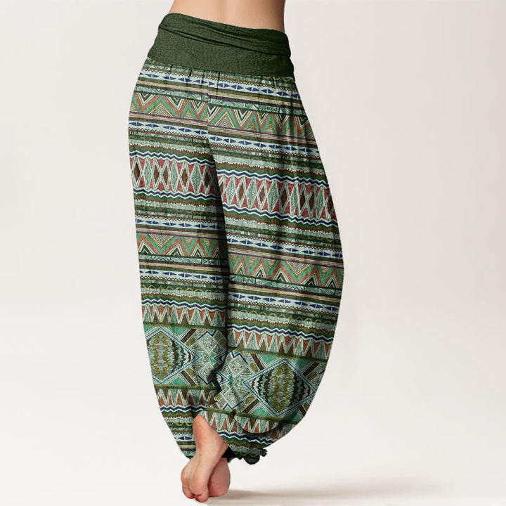 Pantalones harén con cintura elástica para mujer, estilo tribal informal con estampado geométrico y Buddha Stones - image 7