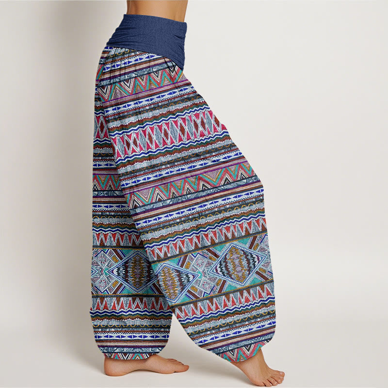 Pantalones harén con cintura elástica para mujer, estilo tribal informal con estampado geométrico y Buddha Stones - image 9