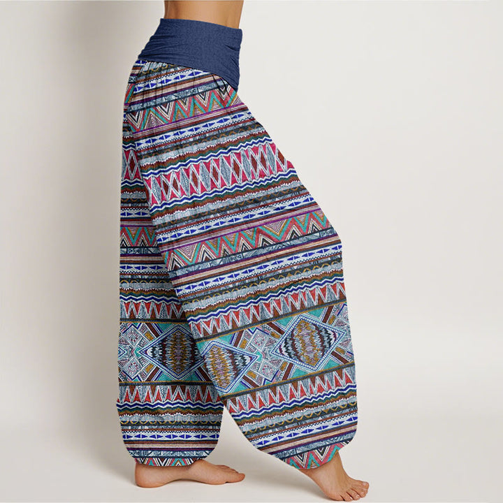 Pantalones harén con cintura elástica para mujer, estilo tribal informal con estampado geométrico y Buddha Stones - image 9