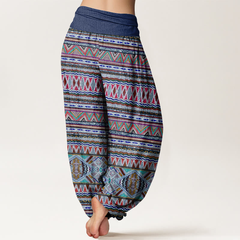 Pantalones harén con cintura elástica para mujer, estilo tribal informal con estampado geométrico y Buddha Stones - image 9