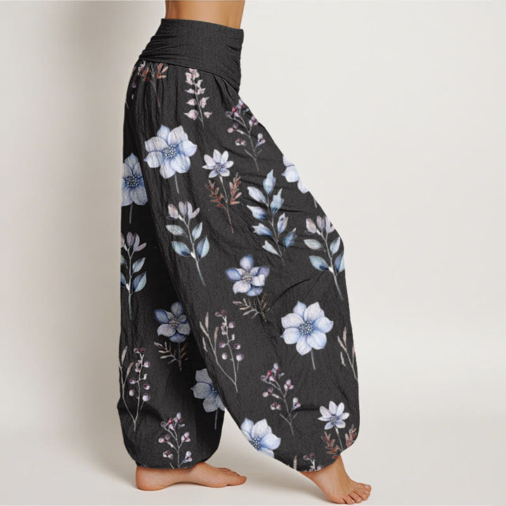 Pantalones harén de cintura elástica para mujer con delicados estampados florales y hojas de Buddha Stones - image 2