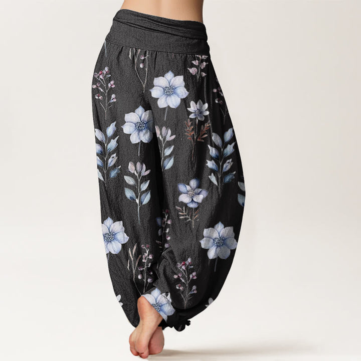 Pantalones harén de cintura elástica para mujer con delicados estampados florales y hojas de Buddha Stones - image 3