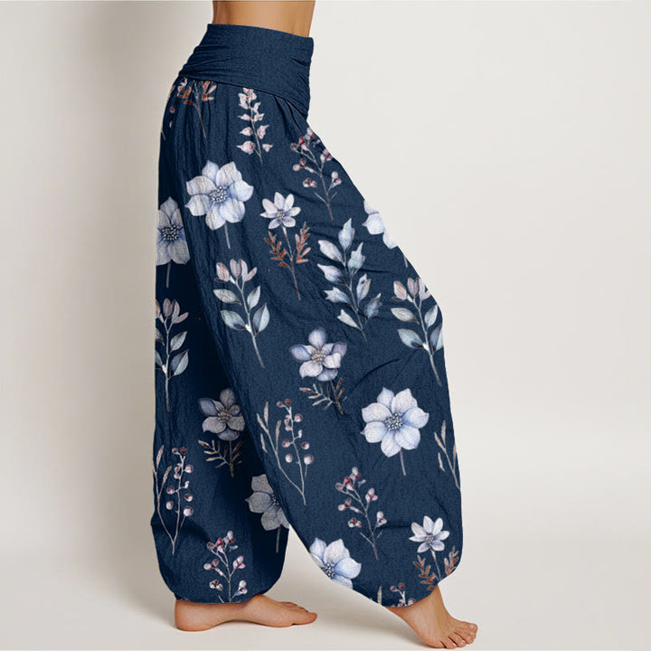 Pantalones harén de cintura elástica para mujer con delicados estampados florales y hojas de Buddha Stones - image 6