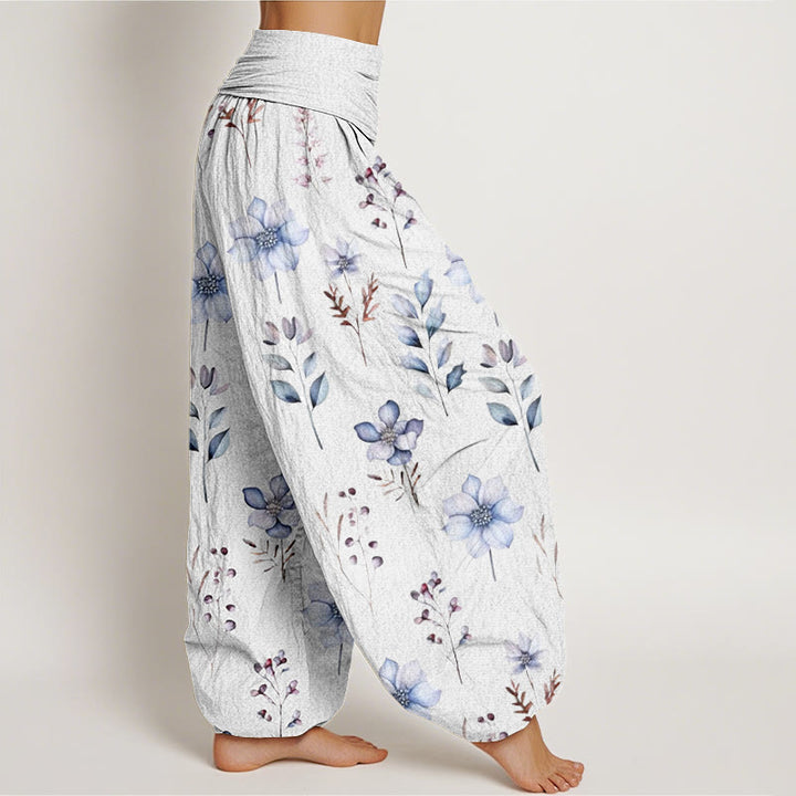 Pantalones harén de cintura elástica para mujer con delicados estampados florales y hojas de Buddha Stones - image 9