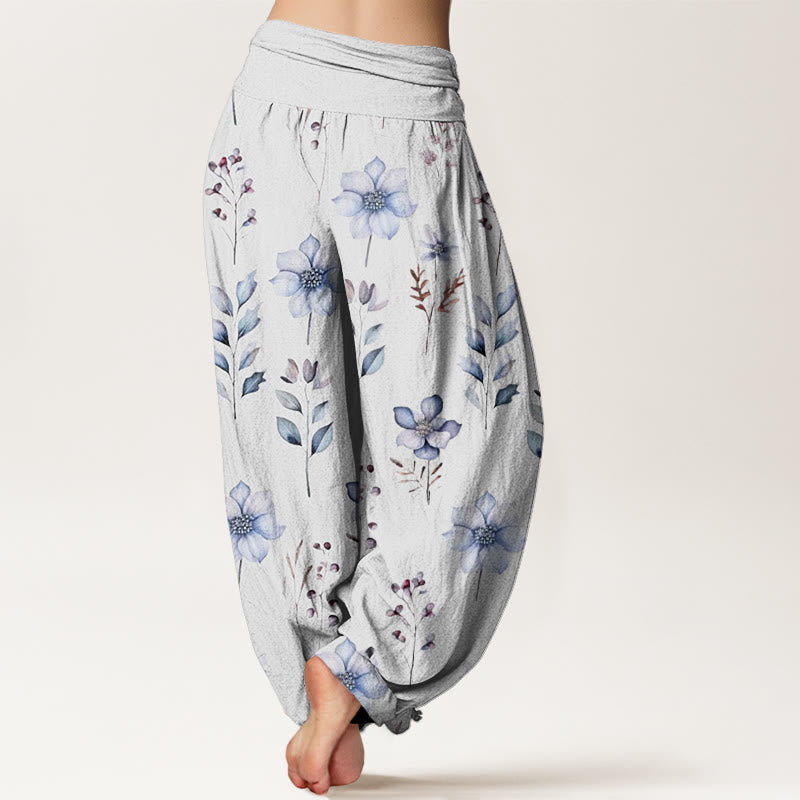 Pantalones harén de cintura elástica para mujer con delicados estampados florales y hojas de Buddha Stones - image 10