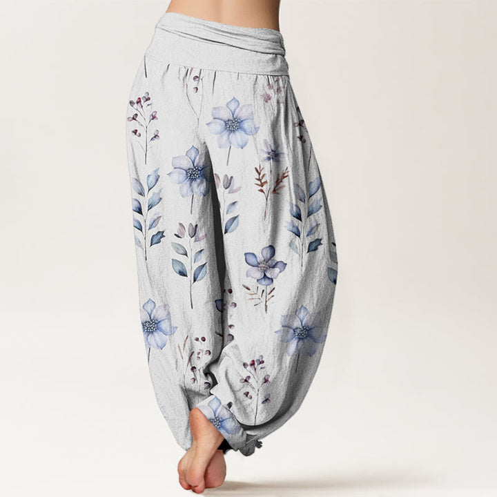 Pantalones harén de cintura elástica para mujer con delicados estampados florales y hojas de Buddha Stones - image 10