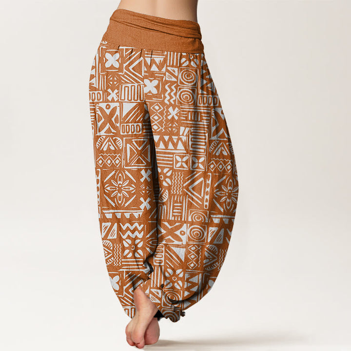 Pantalones harén con cintura elástica para mujer, con estampado geométrico tribal e informal de Buddha Stones - image 3
