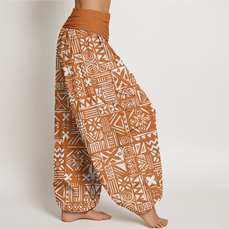 Pantalones harén con cintura elástica para mujer, con estampado geométrico tribal e informal de Buddha Stones - image 2