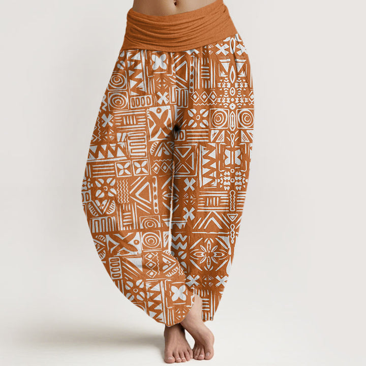 Pantalones harén con cintura elástica para mujer, con estampado geométrico tribal e informal de Buddha Stones - Chocolate - US22，UK/AU26，EU54 (6XL) - image 1