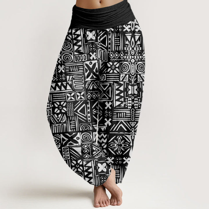 Pantalones harén con cintura elástica para mujer, con estampado geométrico tribal e informal de Buddha Stones - Negro - US22，UK/AU26，EU54 (6XL) - image 5