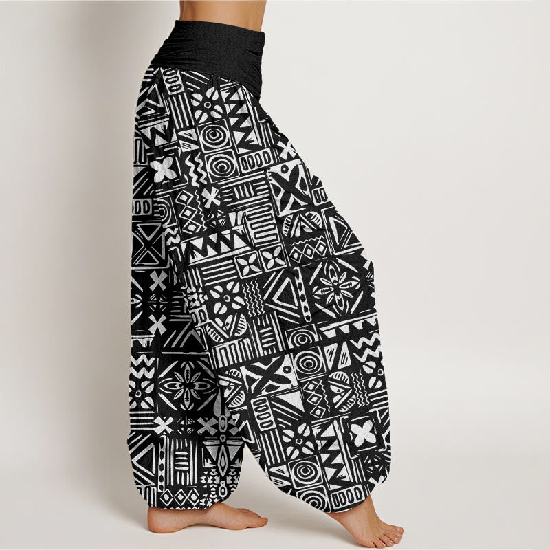 Pantalones harén con cintura elástica para mujer, con estampado geométrico tribal e informal de Buddha Stones - image 6