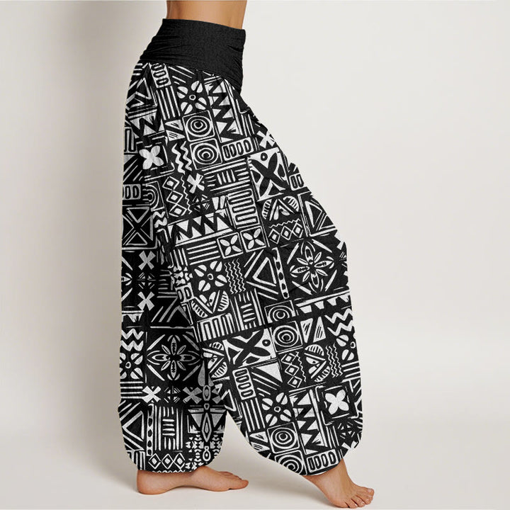 Pantalones harén con cintura elástica para mujer, con estampado geométrico tribal e informal de Buddha Stones - image 6