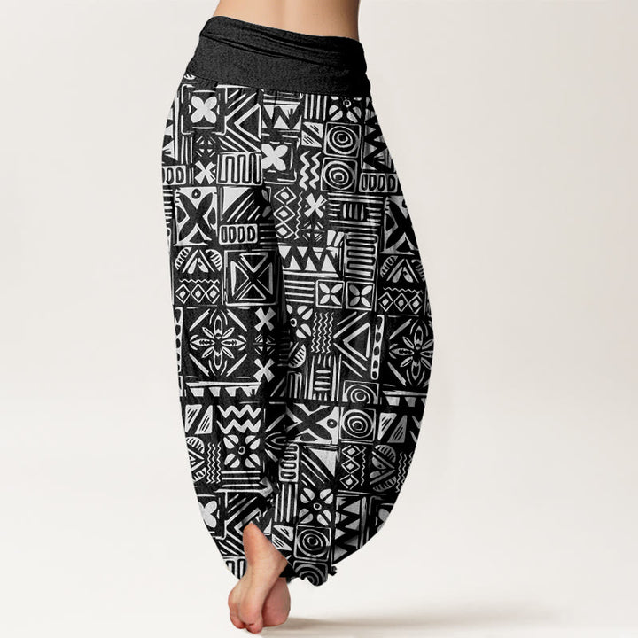 Pantalones harén con cintura elástica para mujer, con estampado geométrico tribal e informal de Buddha Stones - image 7