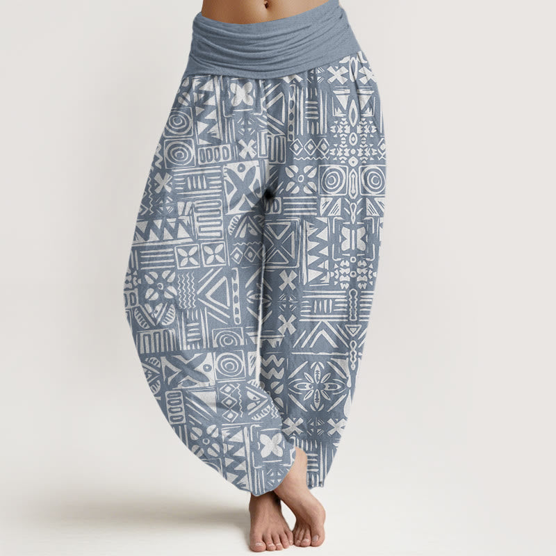 Pantalones harén con cintura elástica para mujer, con estampado geométrico tribal e informal de Buddha Stones - Azul acero claro - US22，UK/AU26，EU54 (6XL) - image 8