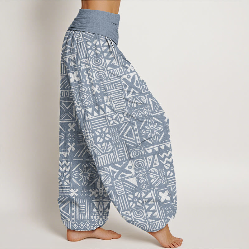Pantalones harén con cintura elástica para mujer, con estampado geométrico tribal e informal de Buddha Stones - image 9