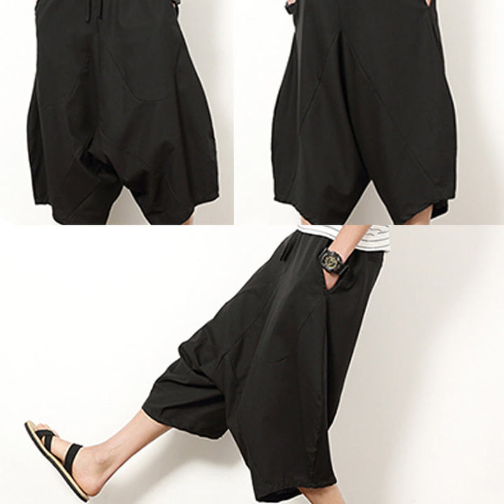 Pantalones de lino y algodón con cordón ajustable para hombre, de longitud 7-8, con pernera ancha y bolsillos, diseño de patchwork simple y liso de Buddha Stones Spring - image 25