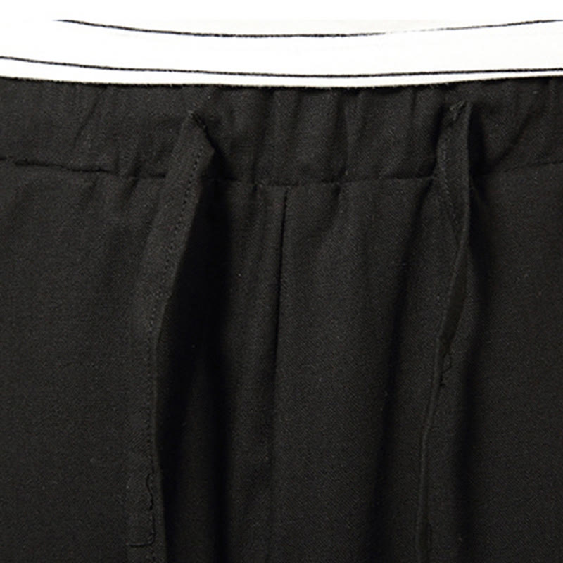 Pantalones de lino y algodón con cordón ajustable para hombre, de longitud 7-8, con pernera ancha y bolsillos, diseño de patchwork simple y liso de Buddha Stones Spring - image 22