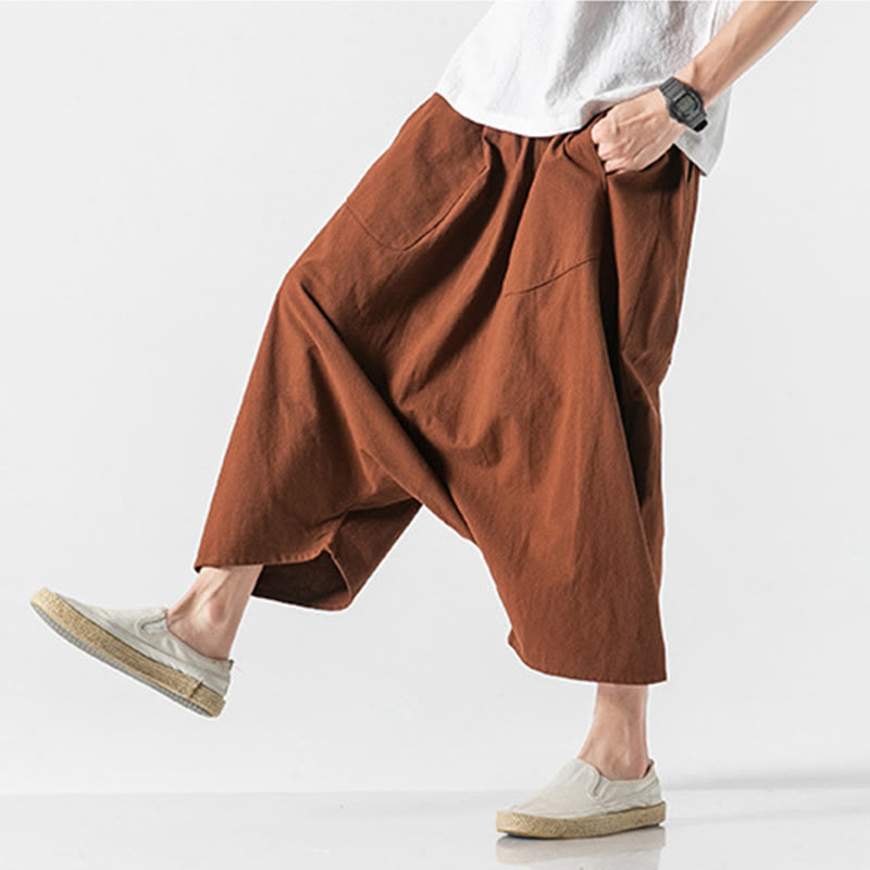 Pantalones anchos de Buddha Stones y algodón con bolsillos y diseño informal de entrepierna baja con cordón ajustable para hombre, talla 7-8 - image 15