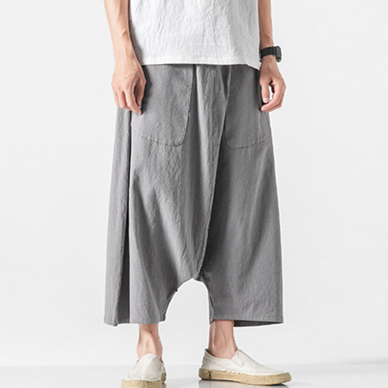 Pantalones anchos de Buddha Stones y algodón con bolsillos y diseño informal de entrepierna baja con cordón ajustable para hombre, talla 7-8 - image 25