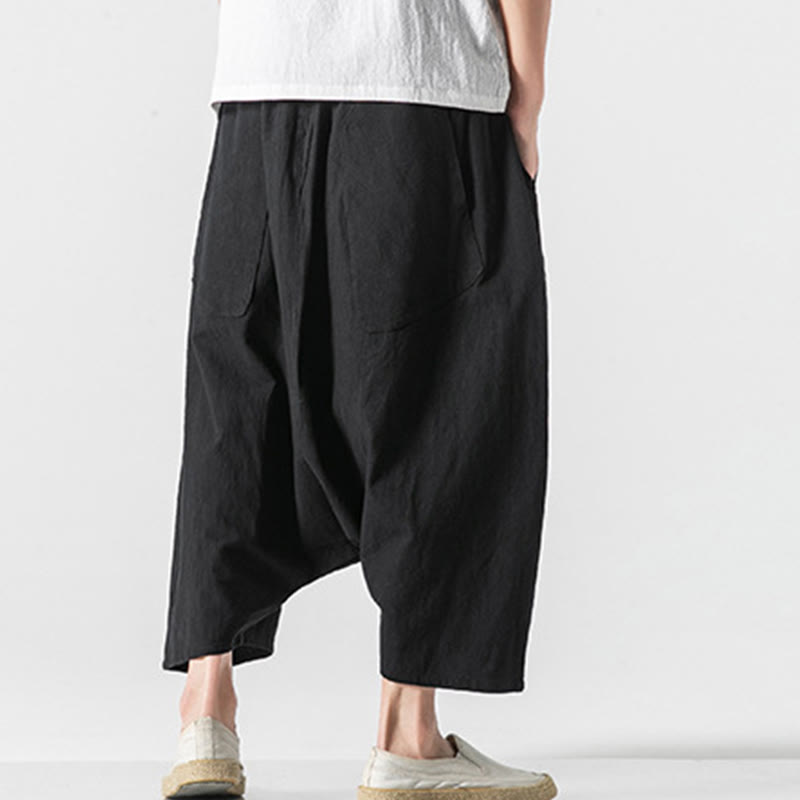 Pantalones anchos de Buddha Stones y algodón con bolsillos y diseño informal de entrepierna baja con cordón ajustable para hombre, talla 7-8 - image 31