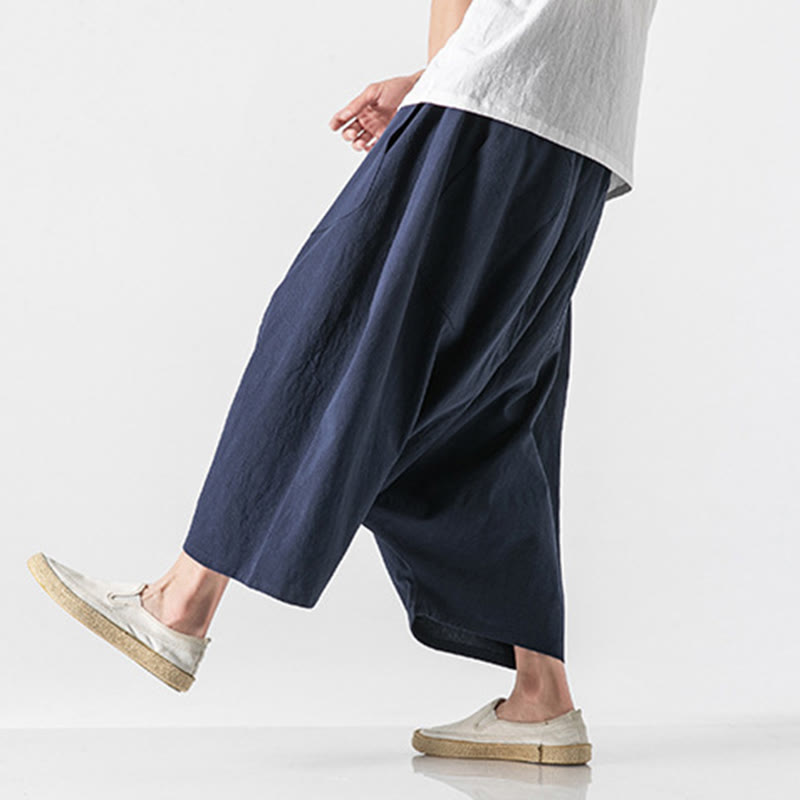 Pantalones de pierna ancha para hombre, talla 7-8, con bolsillos, diseño casual de tiro bajo y cordón ajustable, Buddha Stones. - Azul pizarra oscuro - US/UK/AU46, EU56 (5XL) - image 0