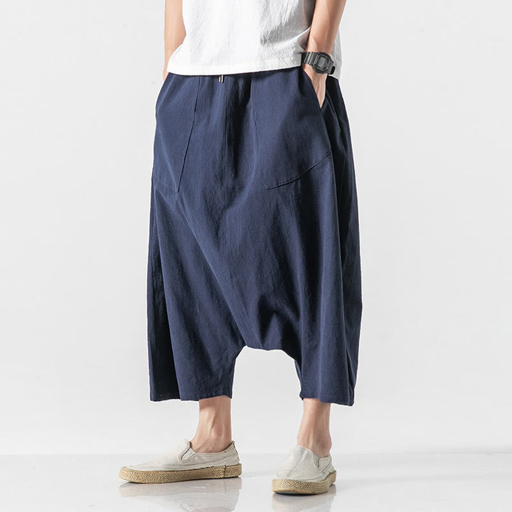 Pantalones anchos de Buddha Stones y algodón con bolsillos y diseño informal de entrepierna baja con cordón ajustable para hombre, talla 7-8 - image 5