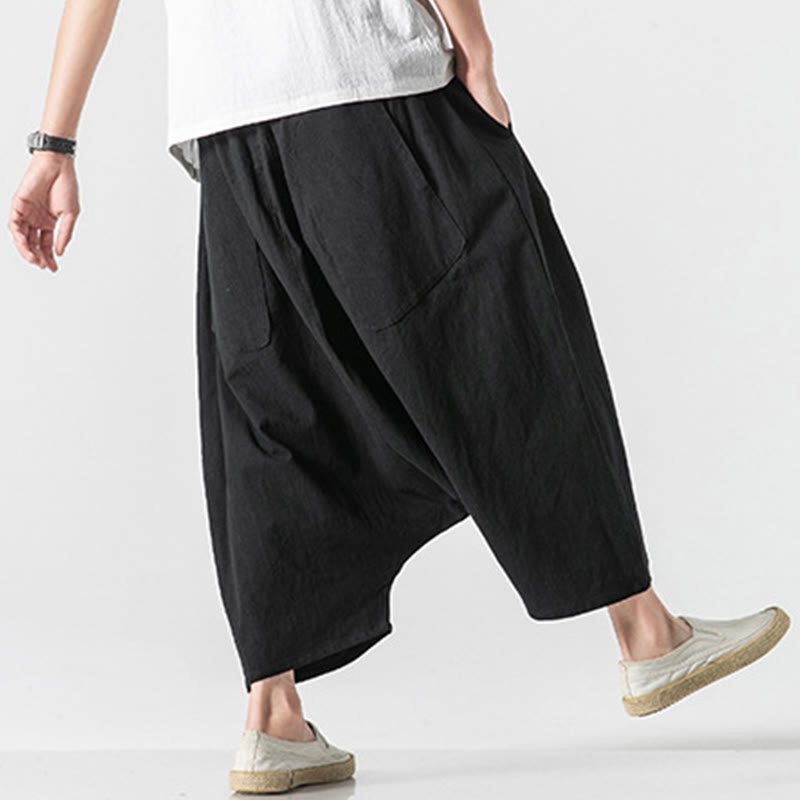 Pantalones anchos de Buddha Stones y algodón con bolsillos y diseño informal de entrepierna baja con cordón ajustable para hombre, talla 7-8 - image 35